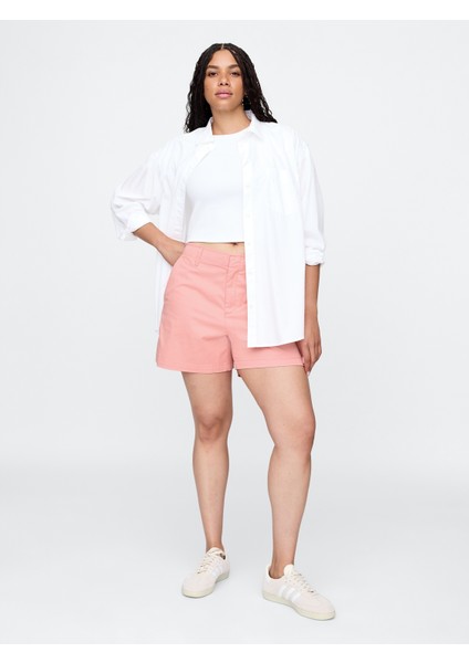 Kadın Pembe Mid Rise Downtown Khaki Şort