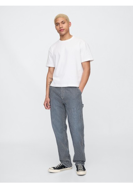 Erkek Mavi Ultrasoft Çizgili Straight Carpenter Jean Pantolon