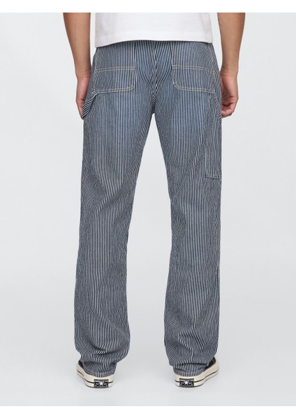 Erkek Mavi Ultrasoft Çizgili Straight Carpenter Jean Pantolon