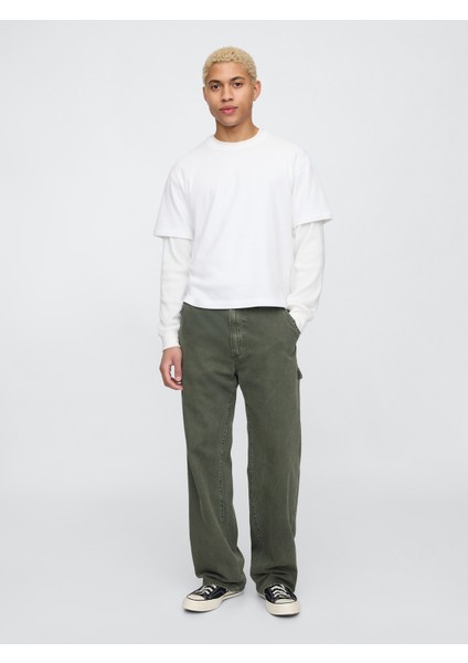 Erkek Haki Ultrasoft Baggy Carpenter Jean Pantolon