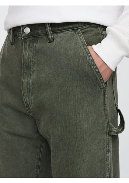 Erkek Haki Ultrasoft Baggy Carpenter Jean Pantolon