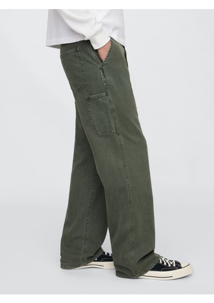 Erkek Haki Ultrasoft Baggy Carpenter Jean Pantolon