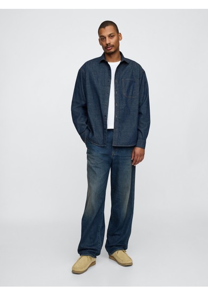 Erkek Lacivert Ultrasoft Baggy Carpenter Jean Pantolon
