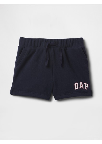 Kız Bebek Lacivert Logo Pull-On Havlu Kumaş Şort Rahat Kesim Yazlık Tasarım