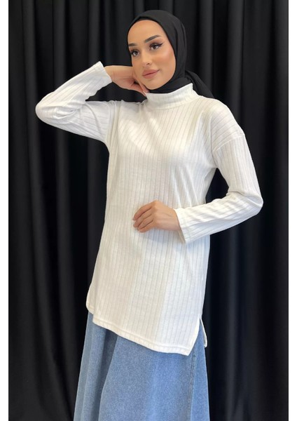 Yarım Balıkçı Yaka Yırtmaçlı Tesettür Tunik fiyatları