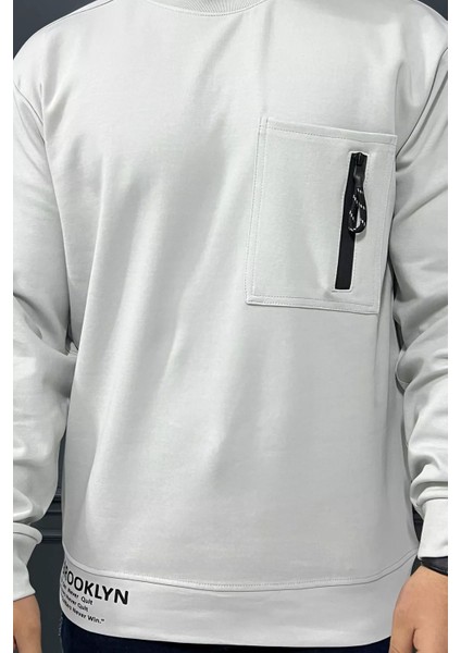 Bisiklet Yaka Cep Fermuar Detaylı Double Face Erkek Sweatshirt fırsatları