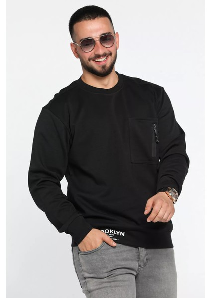 Bisiklet Yaka Cep Fermuar Detaylı Double Face Erkek Sweatshirt fiyatları