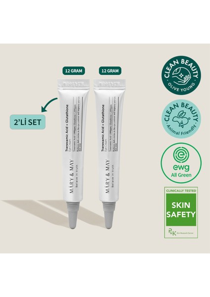 Tranexamic Acid+Glutathion Koyu Halka Karşıtı Göz Çevresi Kremi 2'li Özel Set (12GX2)