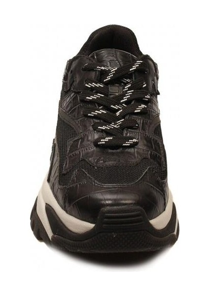 Addict Siyah Deri Yüksek Tabanlı Kadın Sneaker