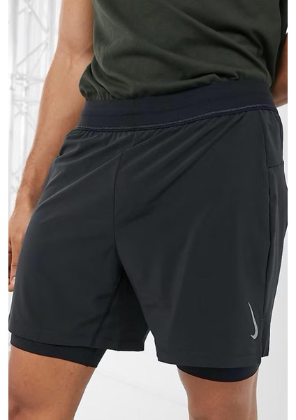Trainning Dri Fit Yoga Mens 2/1 Shorts Dokuma Taytlı Şort Siyah