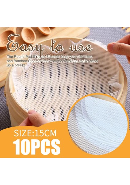 15CM 10 Adet Tarzı 3 Boyut Yuvarlak Yapışmaz Silikon Buharlı Tabaka Beyaz Dim Sum Kağıdı Ev Restoran Buharlı Mat Mutfak Pişirme Araçları cm (Yurt Dışından)