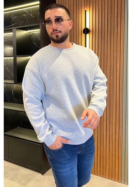 Erkek Bisiklet Yaka Oversize Şardonlu Üç Iplik Sweatshirt fiyatları