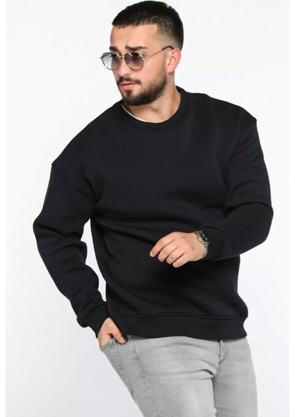 Erkek Bisiklet Yaka Oversize Şardonlu Üç Iplik Sweatshirt fiyatları