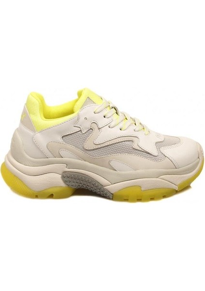 Addict Beyaz Neon Sarı Rengi Deri Yüksek Tabanlı Kadın Sneaker