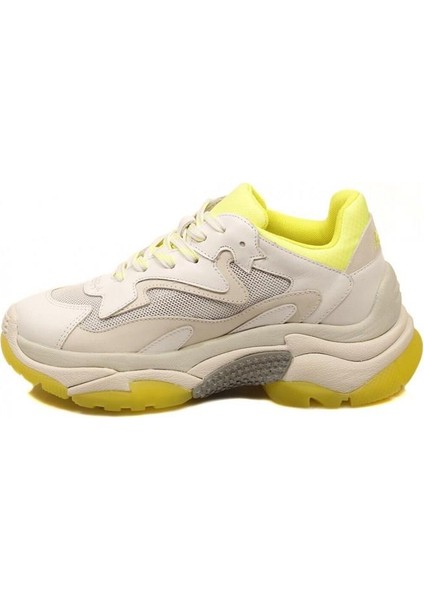 Addict Beyaz Neon Sarı Rengi Deri Yüksek Tabanlı Kadın Sneaker