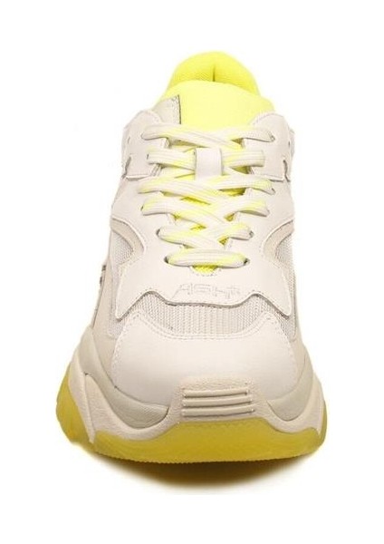 Addict Beyaz Neon Sarı Rengi Deri Yüksek Tabanlı Kadın Sneaker