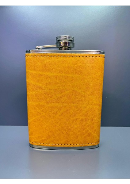 Deri Kaplama Paslanmaz Çelik 8 Oz (236 Ml) Viski Likör Votka Konyak Cep Matarası