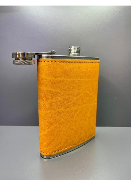 Deri Kaplama Paslanmaz Çelik 8 Oz (236 Ml) Viski Likör Votka Konyak Cep Matarası