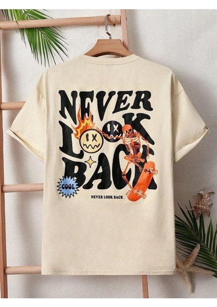 Büyük Beden Özel Tasarım Never Look Back Baskılı Ter Tutmaz Yazlık Erkek Tshirt