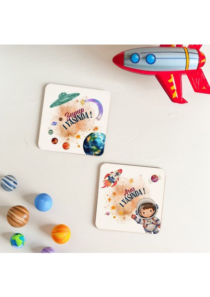 50 Adet Uzay Temalı Kişiye Özel Ahşap Bardak Altlığı Doğum Günü Hediyeliği 10X10 Cm) indirimleri