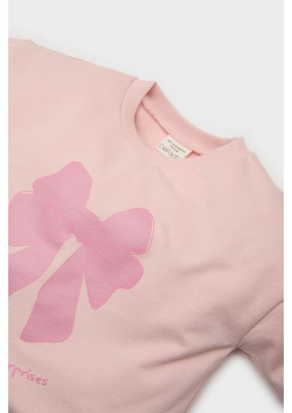 Kız Bebek 2'li Takım Fiyonk Baskılı Sweatshirt Beli Lastikli Eşofman Altı E2866A525SP