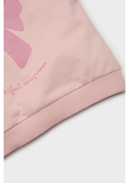 Kız Bebek 2'li Takım Fiyonk Baskılı Sweatshirt Beli Lastikli Eşofman Altı E2866A525SP