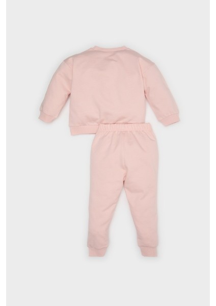 Kız Bebek 2'li Takım Fiyonk Baskılı Sweatshirt Beli Lastikli Eşofman Altı E2866A525SP