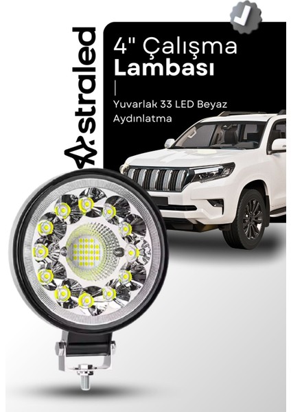 33LED 12-24 Volt Yuvarlak Spot Far Oto Çalışma Lambası Atv Kamyon Tır Traktör Offroad