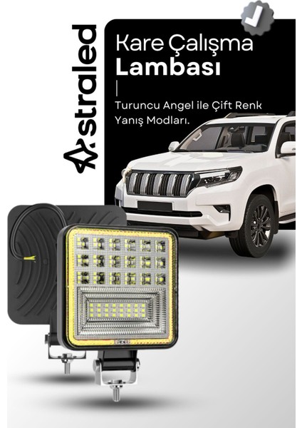 126W 12-24 Volt Kare Sis Farı Drl Sarı Oto Çalışma Lambası Atv Kamyon Tır Traktör Offroad