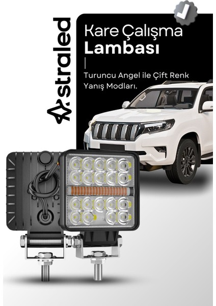 120W 12-24 Volt Kare Sis Farı Drl Turuncu Oto Çalışma Lambası Atv Kamyon Tır Traktör Offroad
