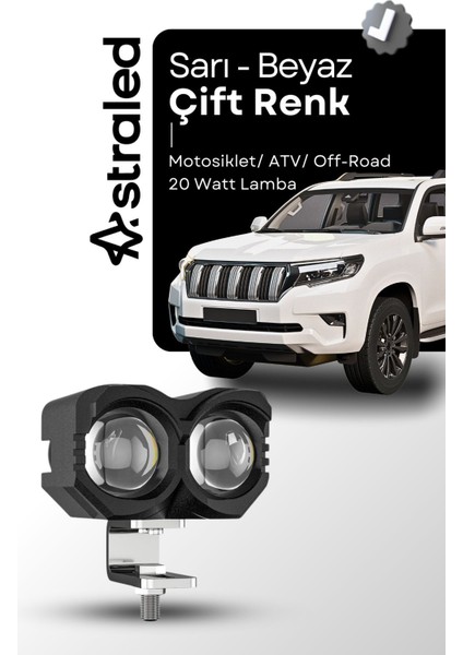 Çift Renk Sarı Beyaz 60 Watt Motosiklet Atv Off Road LED Lamba