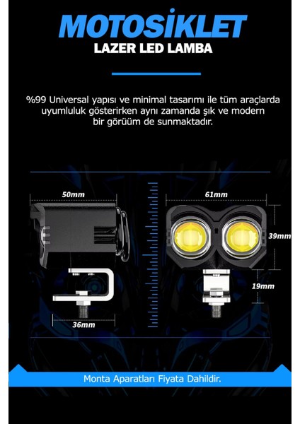 Çift Renk Sarı Beyaz 60 Watt Motosiklet Atv Off Road LED Lamba