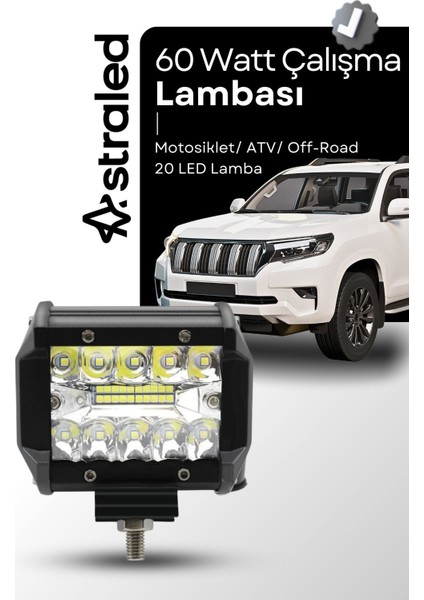 60WATT Çalışma Lambası Kamyon Sis Farı Motosiklet Off-Road LED Lamba