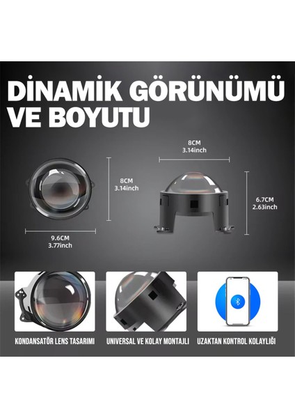 Otomobil Motosiklet Far Lensi Animasyonlu Göz Hareketli Wifi 3 Inch Ambiyans Aydınlatma 2 Adet fırsatları