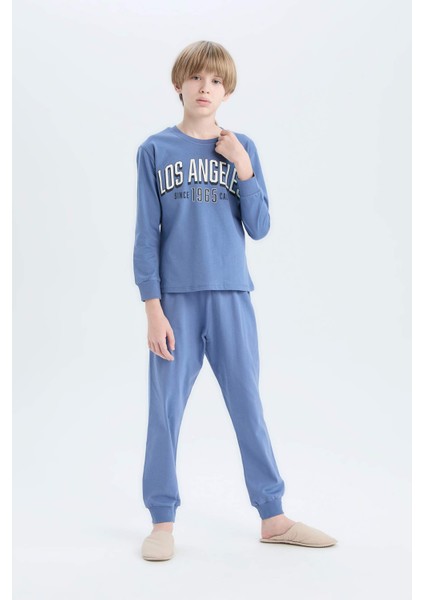 Erkek Çocuk Pijama Takımı Baskılı Uzun Kollu Üst Esnek Belli Uzun Alt D9966A825SP