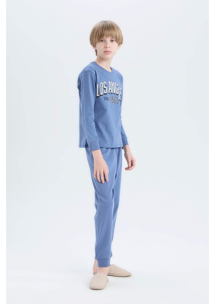 Erkek Çocuk Pijama Takımı Baskılı Uzun Kollu Üst Esnek Belli Uzun Alt D9966A825SP