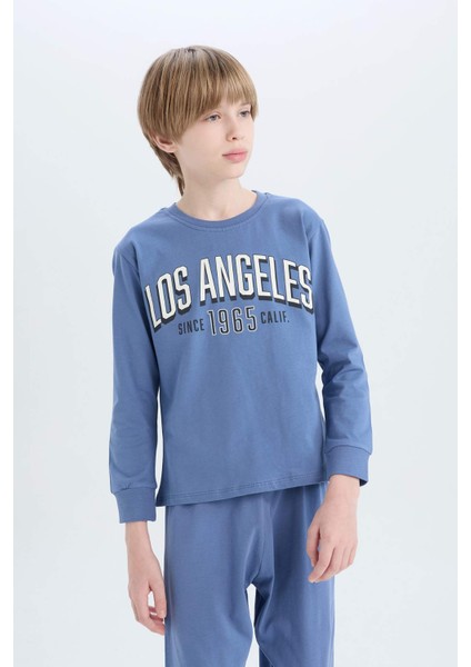 Erkek Çocuk Pijama Takımı Baskılı Uzun Kollu Üst Esnek Belli Uzun Alt D9966A825SP