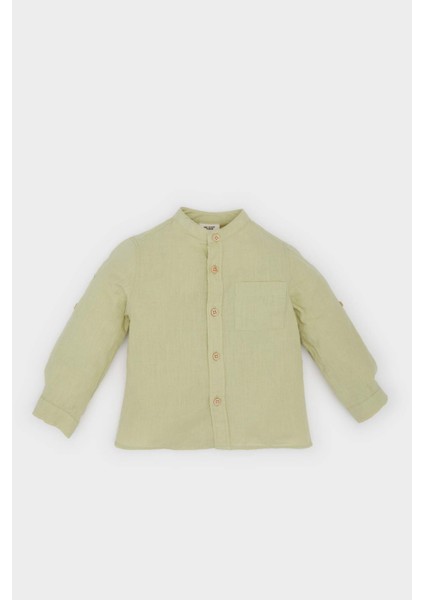 Erkek Bebek Flamlı Poplin Uzun Kollu Basic Düz Gömlek E0283A525SP