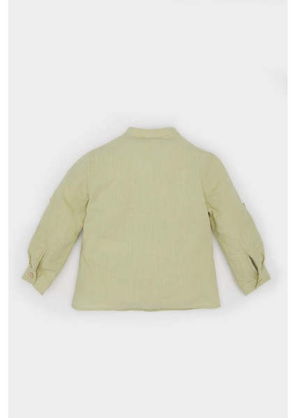 Erkek Bebek Flamlı Poplin Uzun Kollu Basic Düz Gömlek E0283A525SP