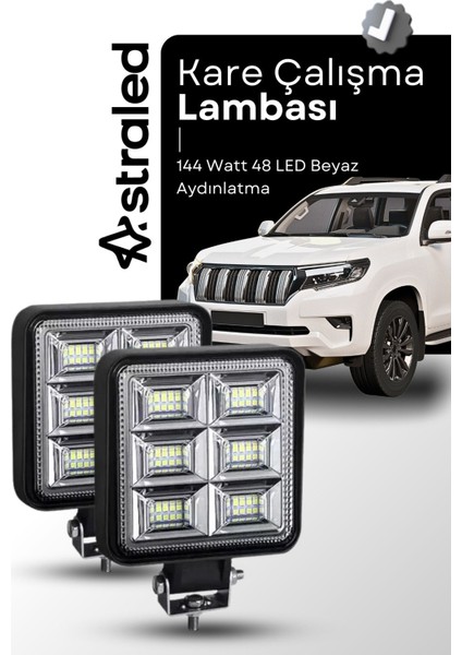 2 Adet 192W 12-24 Volt Kare Spot Far Oto Çalışma Lambası Atv Kamyon Tır Traktör Offroad