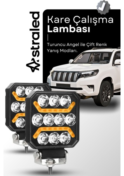Oto Çalışma Lambası 4 Inç 12-24V Drl Sarı 2 Mod Flash Traktör Tır Kamyon Tekne Projektör Sis Farı