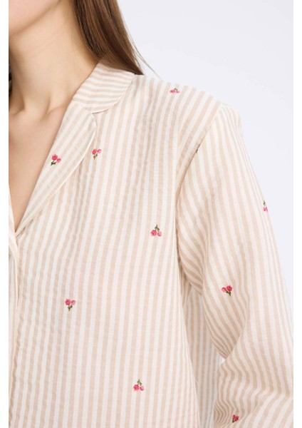 Pijama Yaka Müslin Pijama Üstü-Fall in Love E3111AX25SP