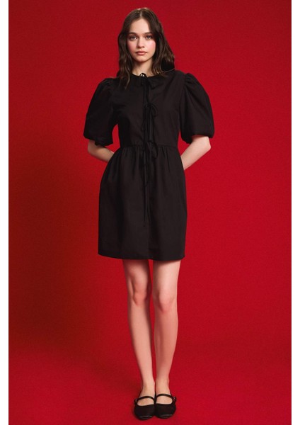 A Kesim Bisiklet Yaka Bağcıklı Poplin Kısa Kollu Midi Abiye Elbise E7332AX25SP modelleri