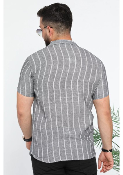 Slim Fit Çizgili Keten Gömlek modelleri