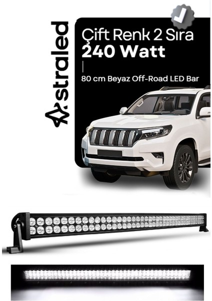 80CM 240W Off Road Tepe Lambası LED Bar Beyaz Aydınlatma