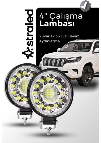 2 Adet 33 LED 12-24 Volt Yuvarlak Spot Far Oto Çalışma Lambası Atv Kamyon Tır Traktör Offroad