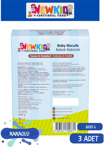 Good Food New Kid Organik Siyez Unu ve Organik Yulaflı, Tereyağlı, Kakaolu Bebek ve Çocuk Bisküvisi 200 G X3 fiyatları