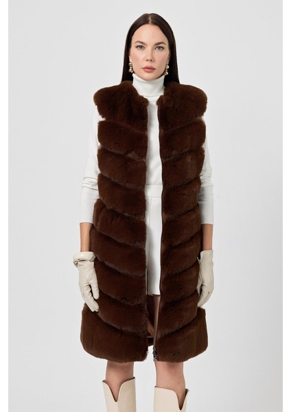Vittoria Kahverengi Kadın Tüylü Uzun Yelek fiyatları