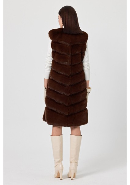 Vittoria Kahverengi Kadın Tüylü Uzun Yelek fırsatları