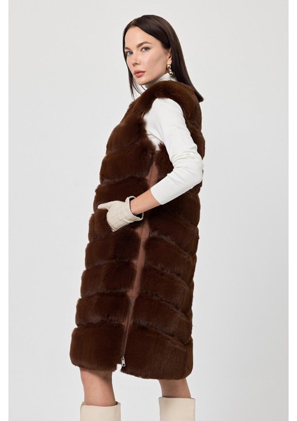 Vittoria Kahverengi Kadın Tüylü Uzun Yelek indirimleri